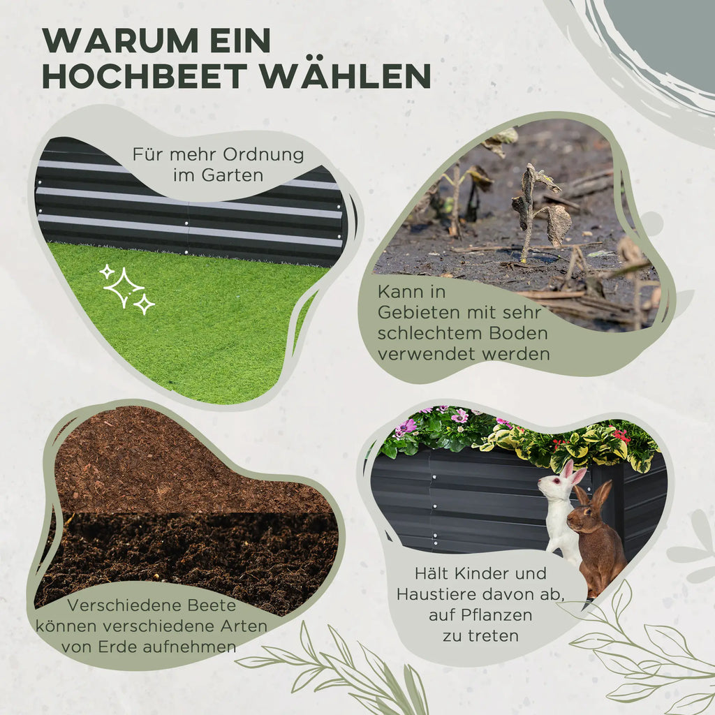 Outsunny Hochbeet Pflanzkasten offener Boden Stützgitter Stahl