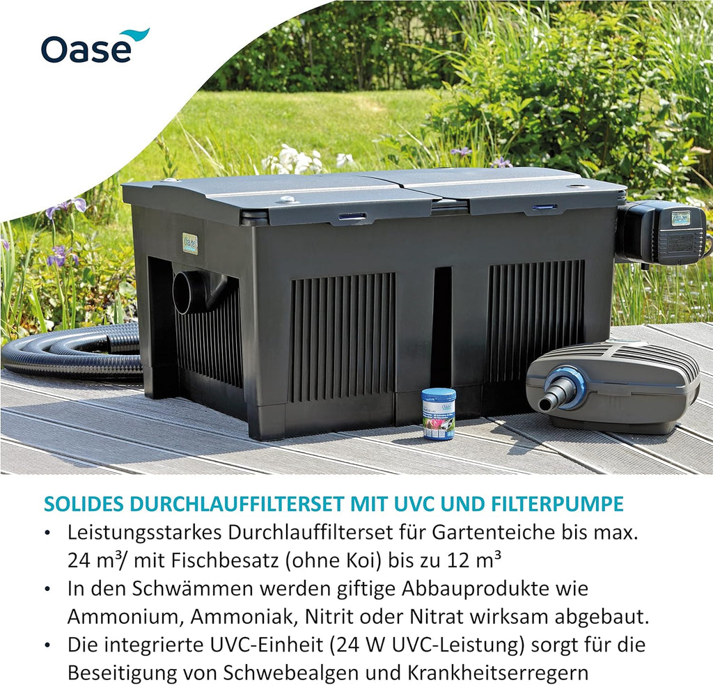 OASE 56789 Durchlauffilter BioSmart Set 36000 geeignet für Teiche bis 36 m³, Filtersystem, Filterkomplettset inkl Filtermaterial, Teichpumpe und UVC Klärer