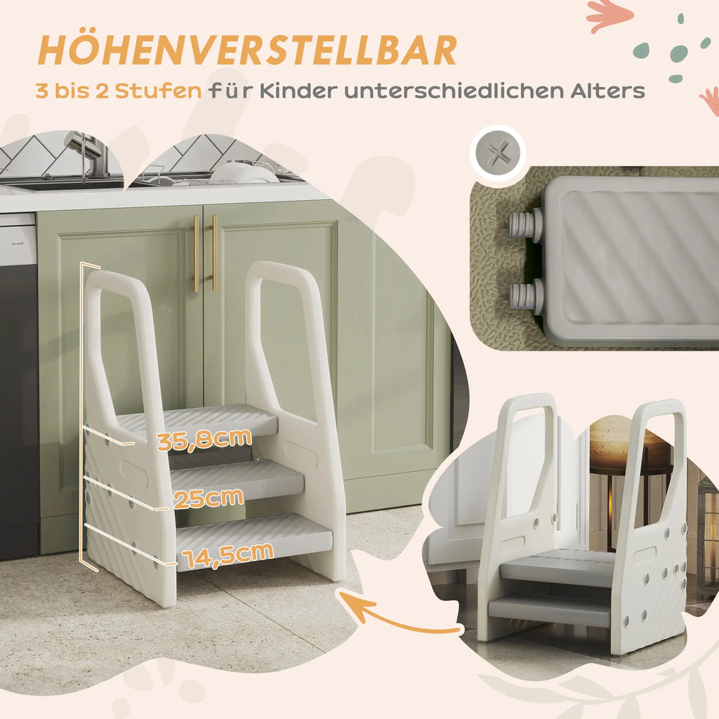 AIYAPLAY Tritthocker 3 Stufen höhenverstellbar – Grau