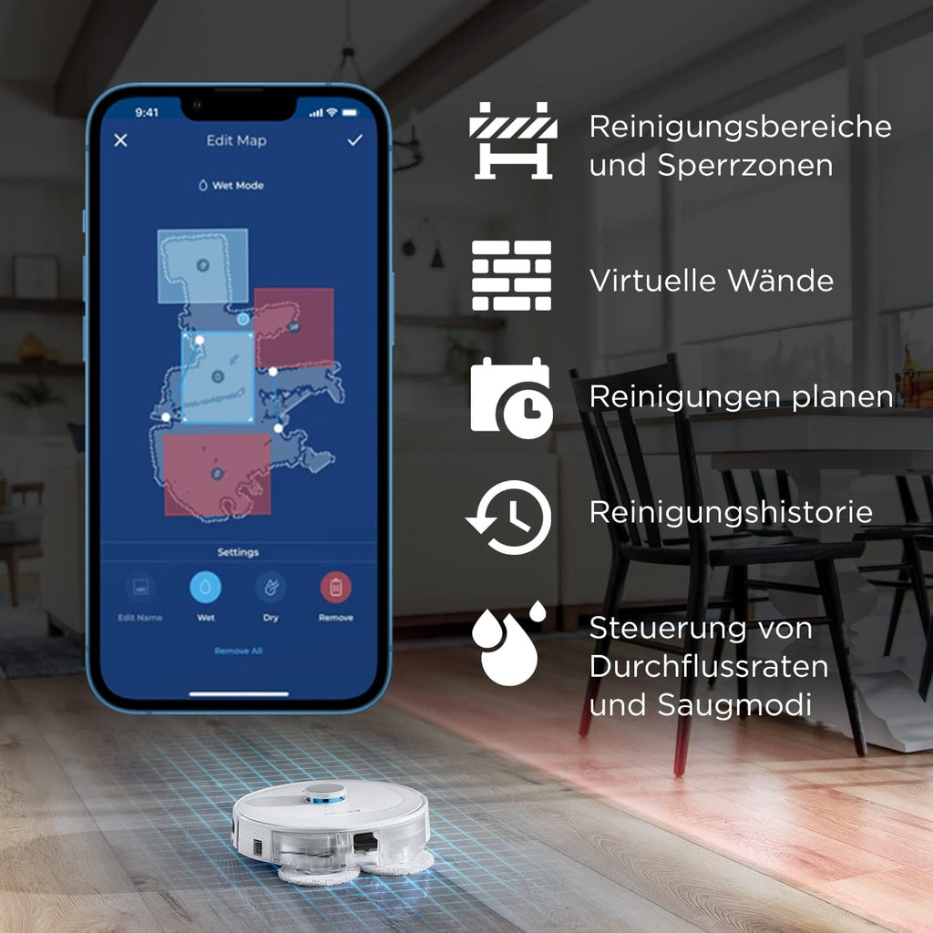 BISSELL SpinWave R5 | Saugroboter mit Wischmopp | LIDAR-Navigation | Teppichbden und Teppiche Erkennung | Leistungsstarkes Saugen bis 2000pa | Kabelloser Staubsauger | 61 dB | Wei | 3475N