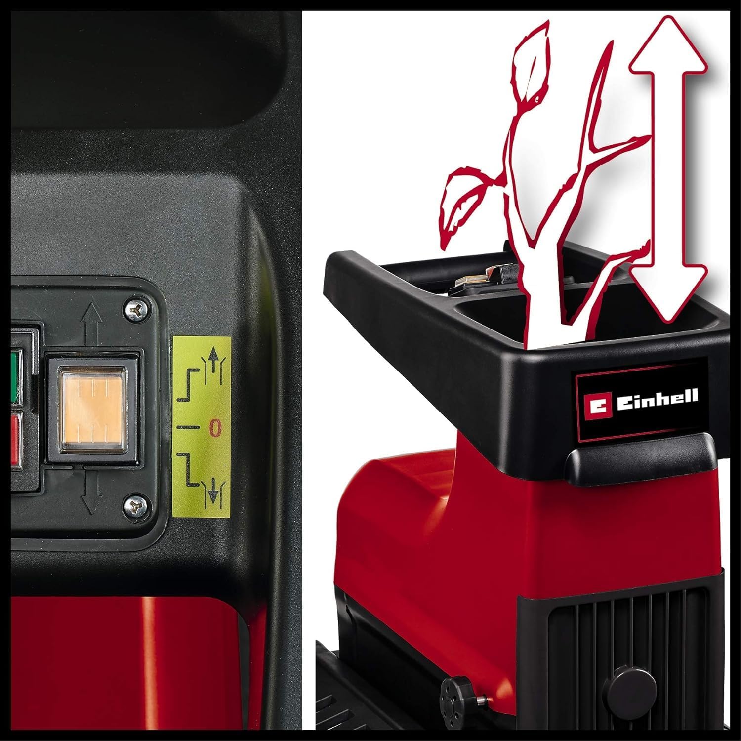 Einhell Elektro-Leisehäcksler GC-RS 60 CB (2800 W, max. 45 mm Aststärke, Schneidwalze, große Trichteröffnung, Drehrichtungsumschalter, transparente 60 L Fangbox, integrierter Sicherheitsschalter)