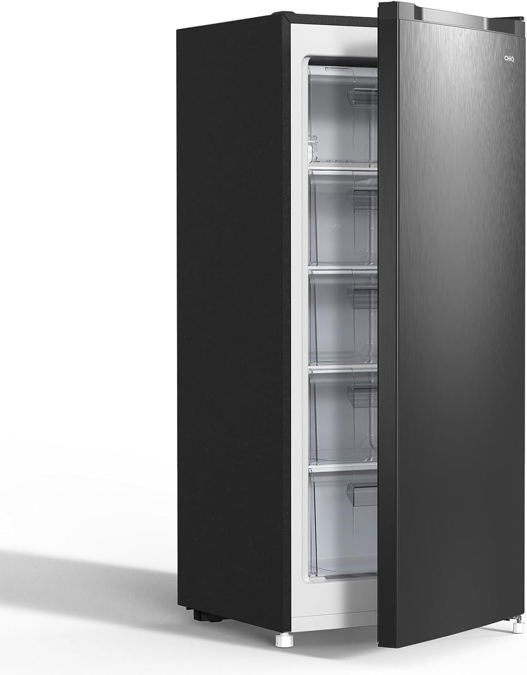 CHiQ FSD166NE4E Gefrierschrank 166 L, No Frost Technologie, Wechselbarer Türanschlag, Schwarzer Edelstahl, 144cm Höhe