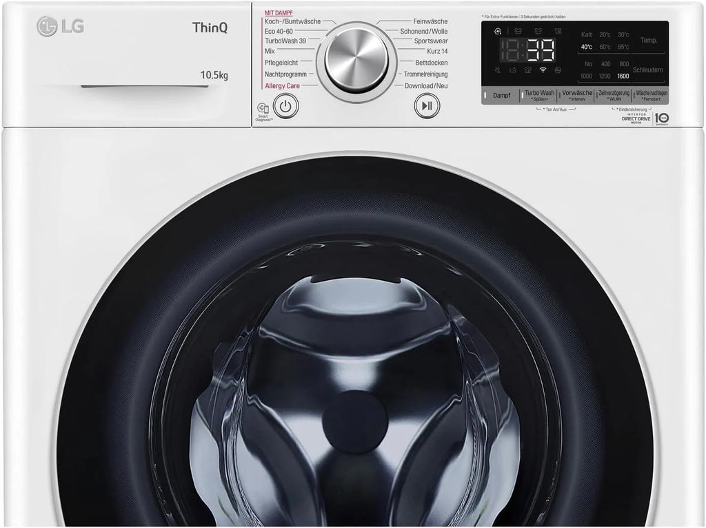 LG F4WV7080, Klasse A, Frontlader-Waschmaschine 8 kg, 1400 U/Min, AI Direct Drive, Wi-Fi, Tiefenreinigung mit Dampf, Groe Kapazitt, TRIPLE A, Auentür aus Sicherheitsglas, 62 x 60 x 85 cm  Wei