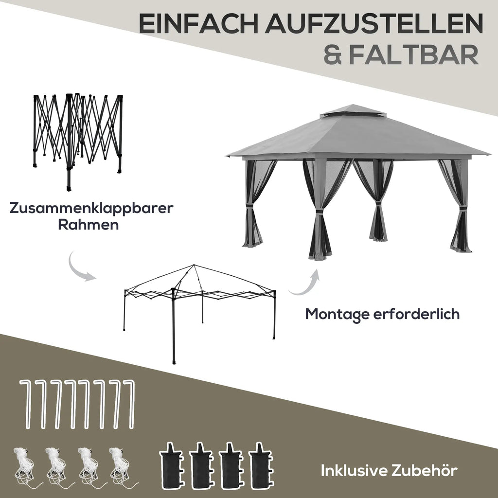 Outsunny Faltpavillon höhenverstellbar UV50+ mit Rollen
