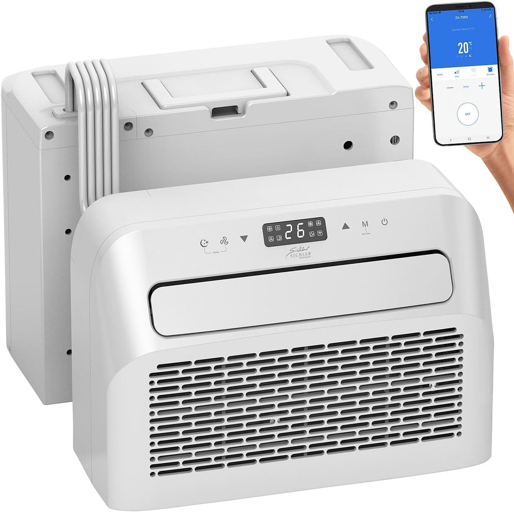 Sichler Haushaltsgeräte Mobiles Klimagerät: Mobile Split-Klimaanlage, Entfeuchterfunktion, WLAN & App, 5.000 BTU/h (Klimaanlage Wohnwagen, Mini Split Klimaanlage, Klima Splitgerät Bohren)