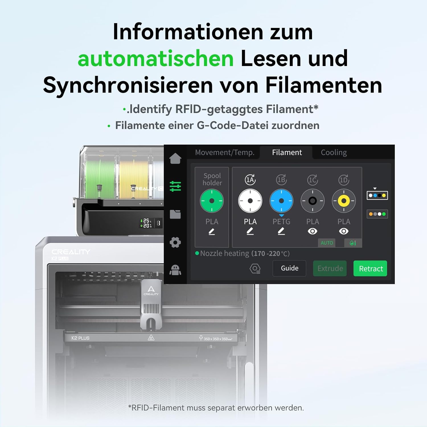 Creality K2 Plus Combo 3D-Drucker, 16-Farben Multimaterial-Druck, 350³mm XXL-Bauraum, Servo-Direktantrieb, Dual-KI-Kameras, Ultra-Leise