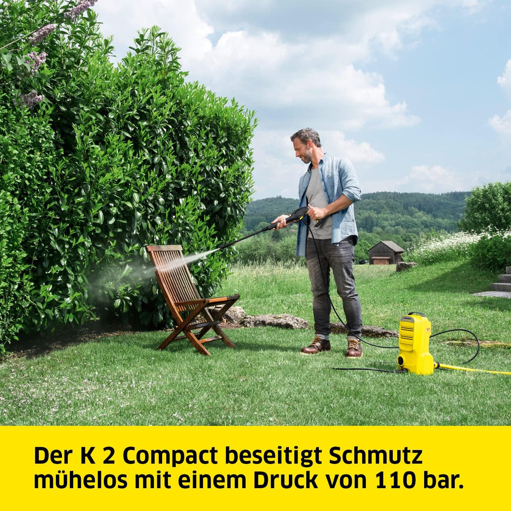Krcher Hochdruckreiniger K Mini, leicht und kompakt, Druck: max. 110 bar, Durchfluss: 360 l/h, Flche: 20 m/h, Gewicht: 3,93 kg, Hochdruckpistole, Dreckfrser, Strahlrohr, Wasserfilter,Schwarz, Gelb