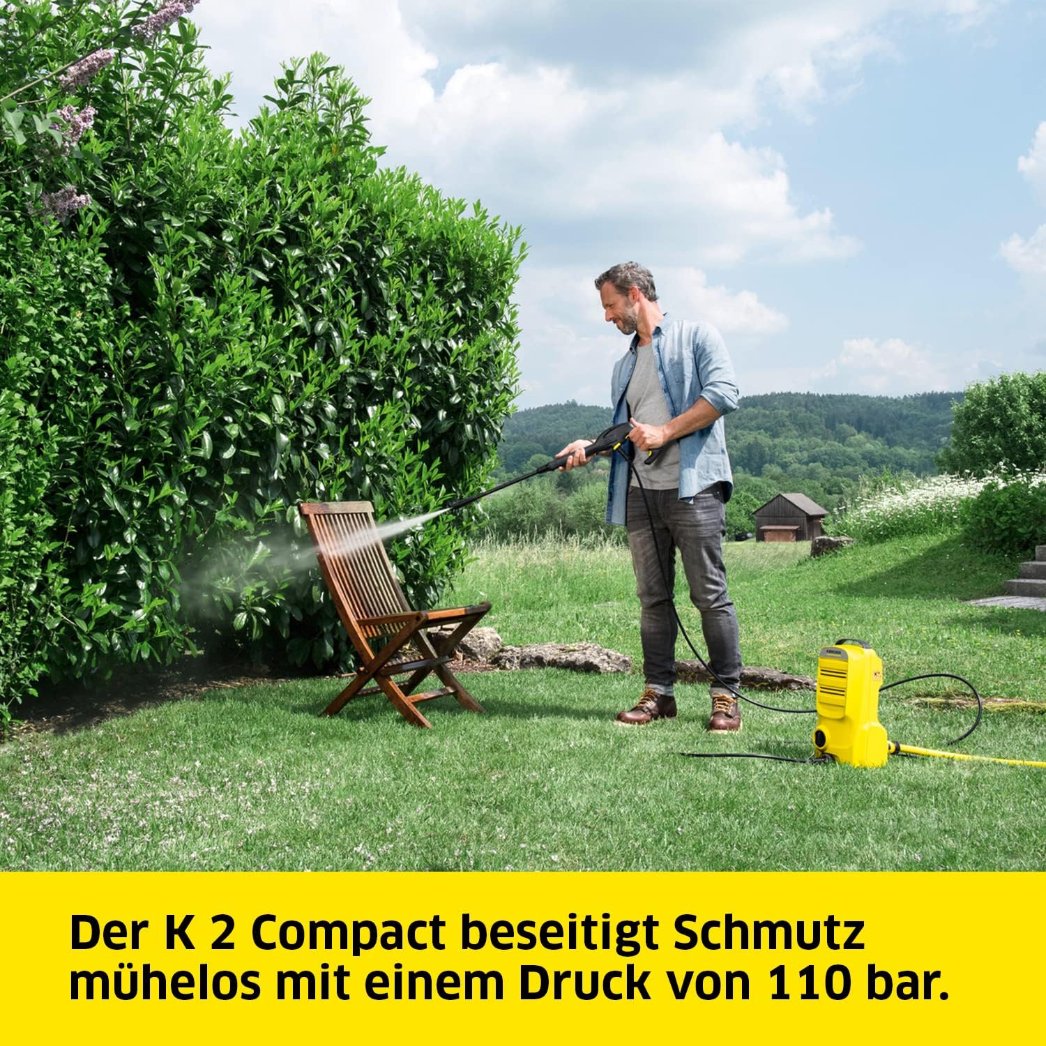 Krcher Hochdruckreiniger K Mini, leicht und kompakt, Druck: max. 110 bar, Durchfluss: 360 l/h, Flche: 20 m/h, Gewicht: 3,93 kg, Hochdruckpistole, Dreckfrser, Strahlrohr, Wasserfilter,Schwarz, Gelb