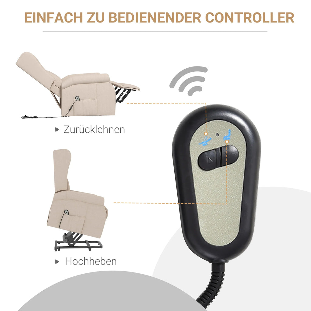 HOMCOM Aufstehsessel elektrisch Relaxsessel frei verstellbar cremeweiß