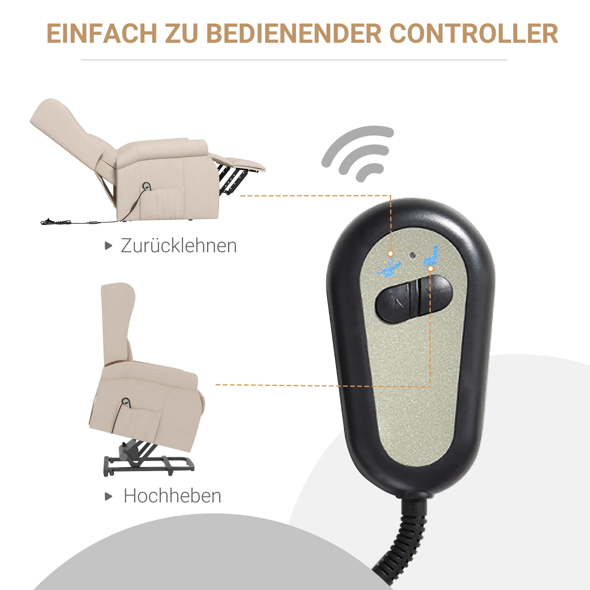 HOMCOM Aufstehsessel elektrisch Relaxsessel frei verstellbar cremeweiß