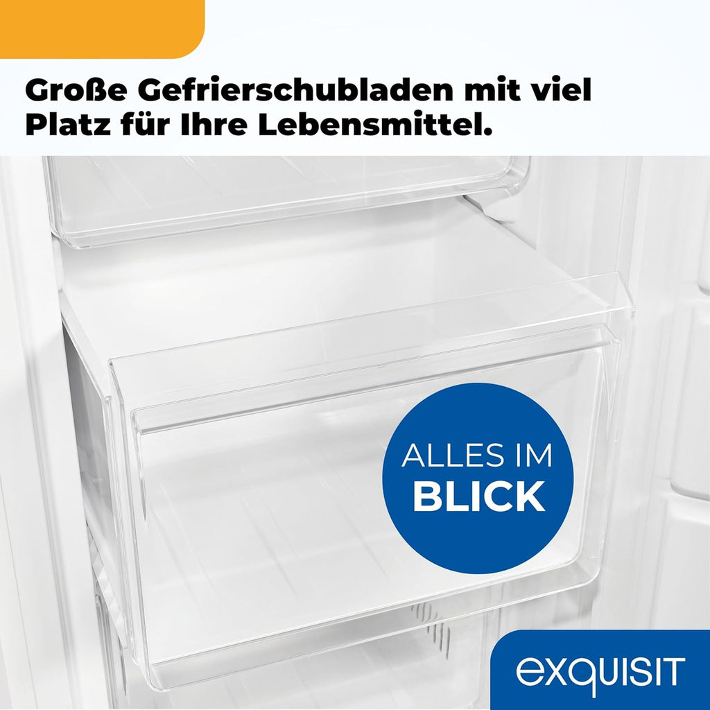 Exquisit Gefrierschrank NoFrost, Tiefkühlschrank groß, 161 Liter, Schnellgefrieren, Alarm-Funktion, GS5231-NF-H-040C weiss
