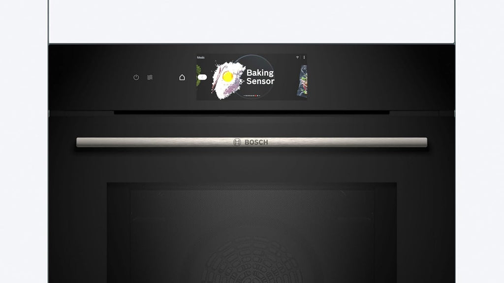 Bosch HMG7361B1, Serie 8 smarter Einbau-Backofen mit Mikrowellenfunktion, 60 x 60 cm, Made in Germany, Schwarz, Air Fry, Digitaler Bedienring, Touchdisplay, Automatikprogramme, Reinigungsunterstützung