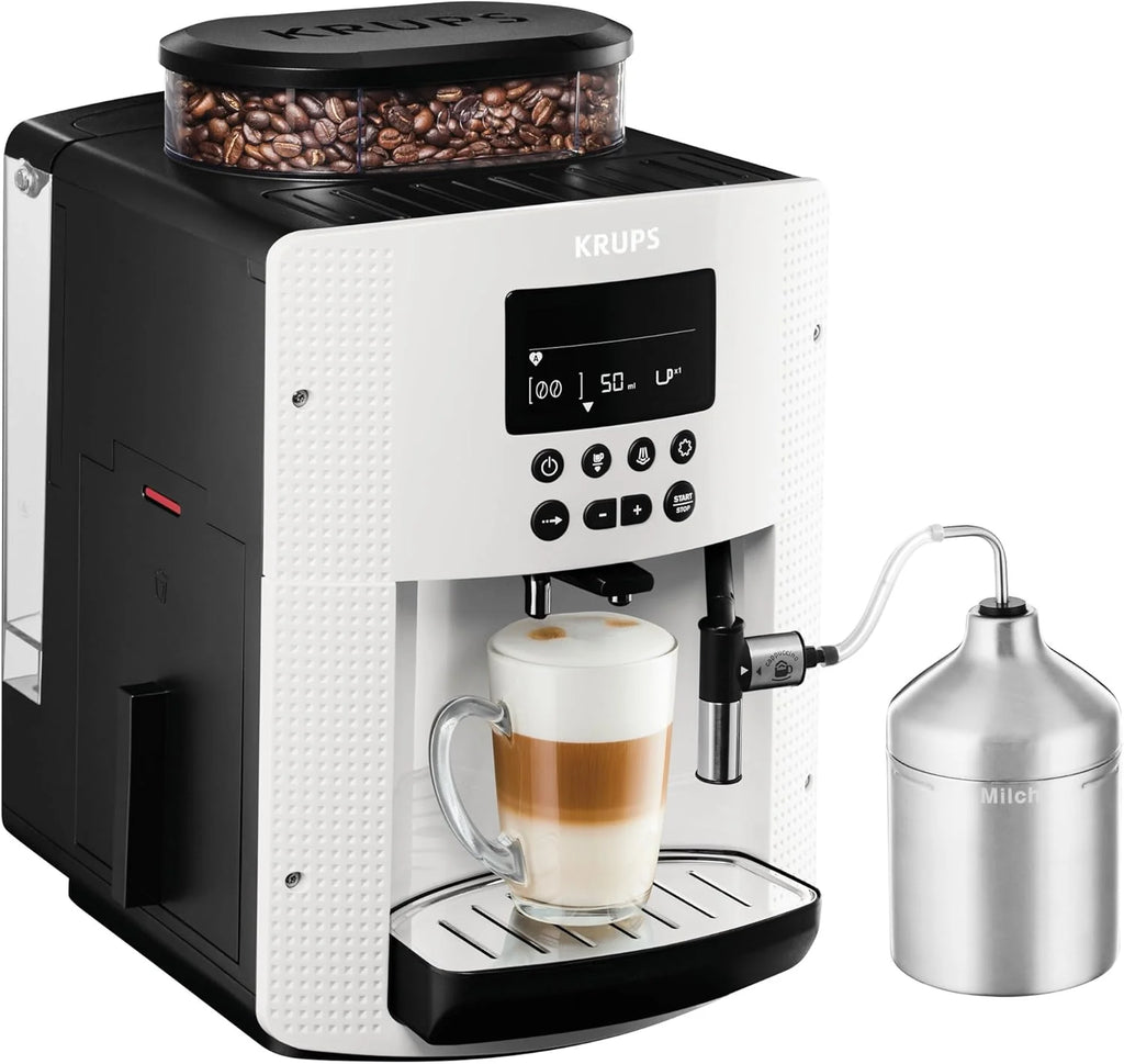 Krups Essential Kaffeevollautomat mit Milchschlauch, 2-Tassen-Funktion, LCD-Display, Einfache Reinigung, Kaffeemaschine, TÜV-Siegel, Schwarz, EA816031