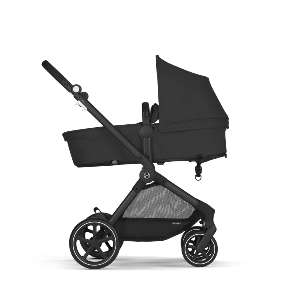 CYBEX Gold Kinderwagen EOS Lux 2-in-1 mit Babyschale Aton B2 i-Size und Babyschalen-Adapter, Reisesystem, Ab Geburt bis 22 kg (ca. 4 Jahre), Moon Black (Schwarz)