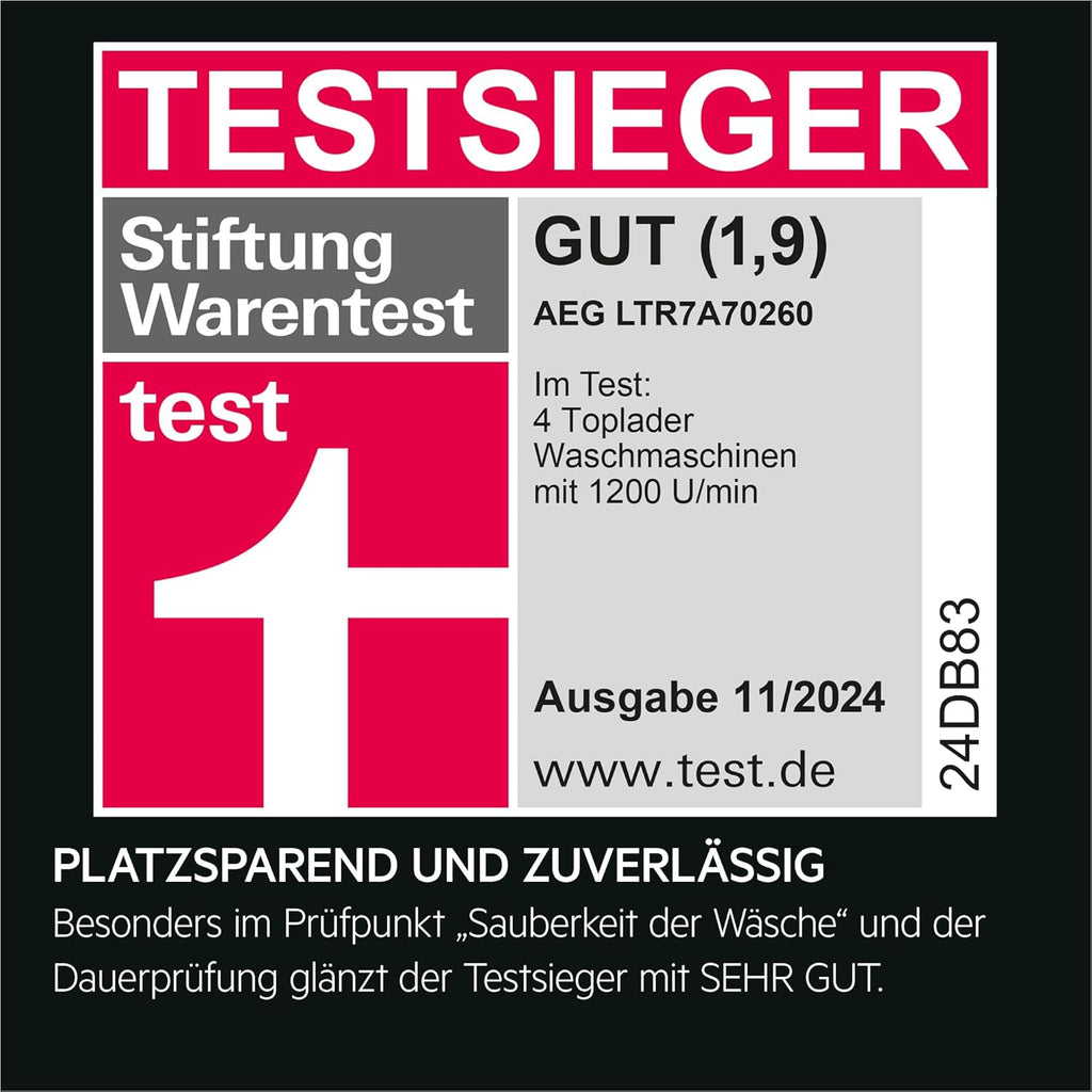 AEG LTR7A71370 Waschmaschine Toplader / Serie 7000 mit ProSteam / ProSteam - Auffrischfunktion / 7,0 kg / Leise / Mengenautomatik / Nachlegefunktion / Wasserstopp / 1300 U/min