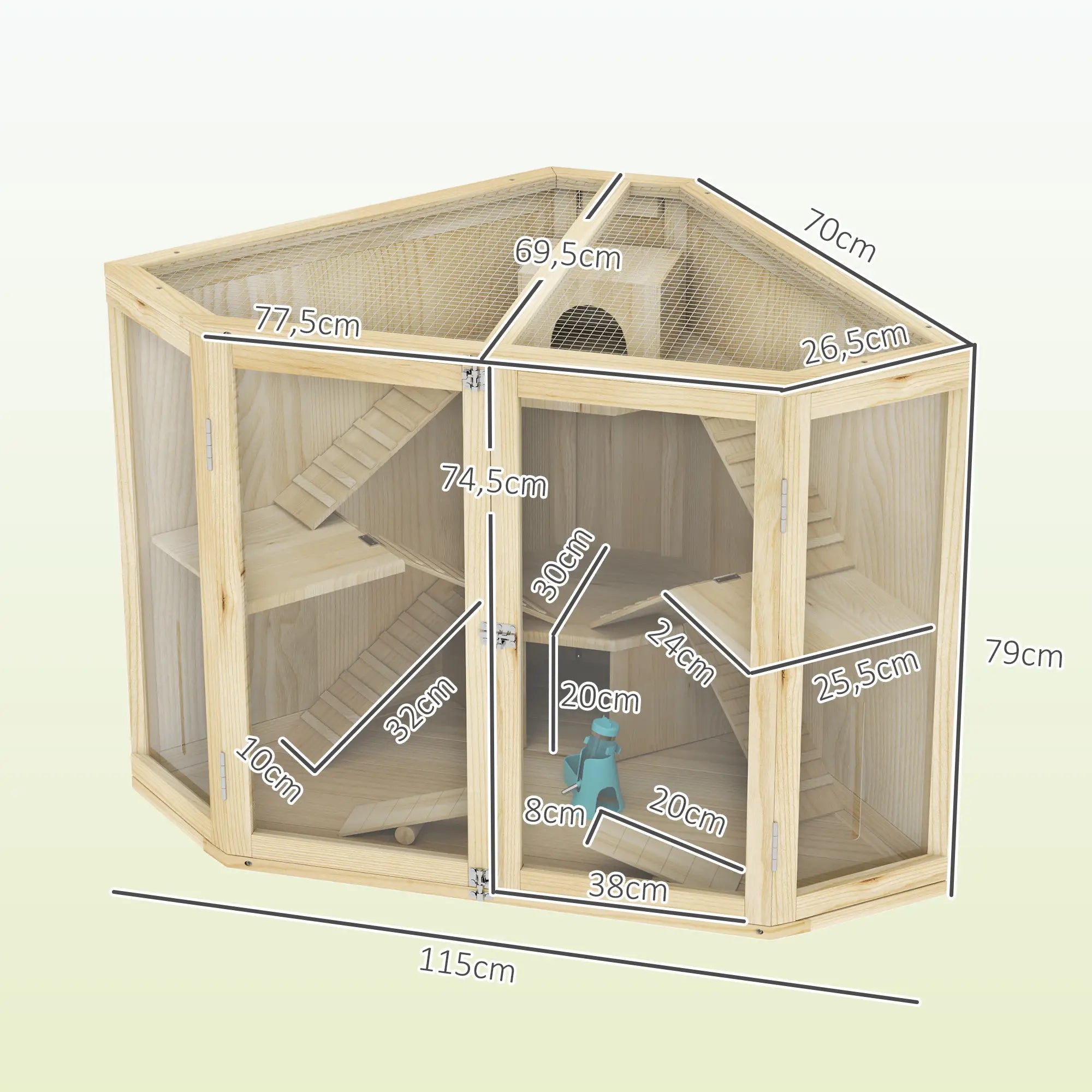 PawHut Hamsterkäfig Holz 4 Ebenen mit Zubehör und Sichtfenster