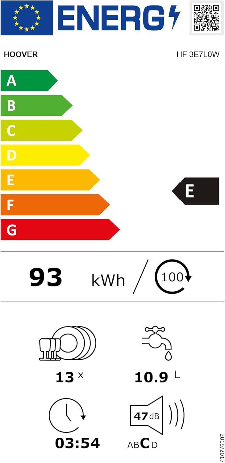 Hoover HF 4C6F0PW Geschirrspüler; 14 Maßgedecke; Freistehend, 60 cm breit; Energieeffizienzklasse C; Smarte Bedienung mit WiFi + Bluetooth-Technologie