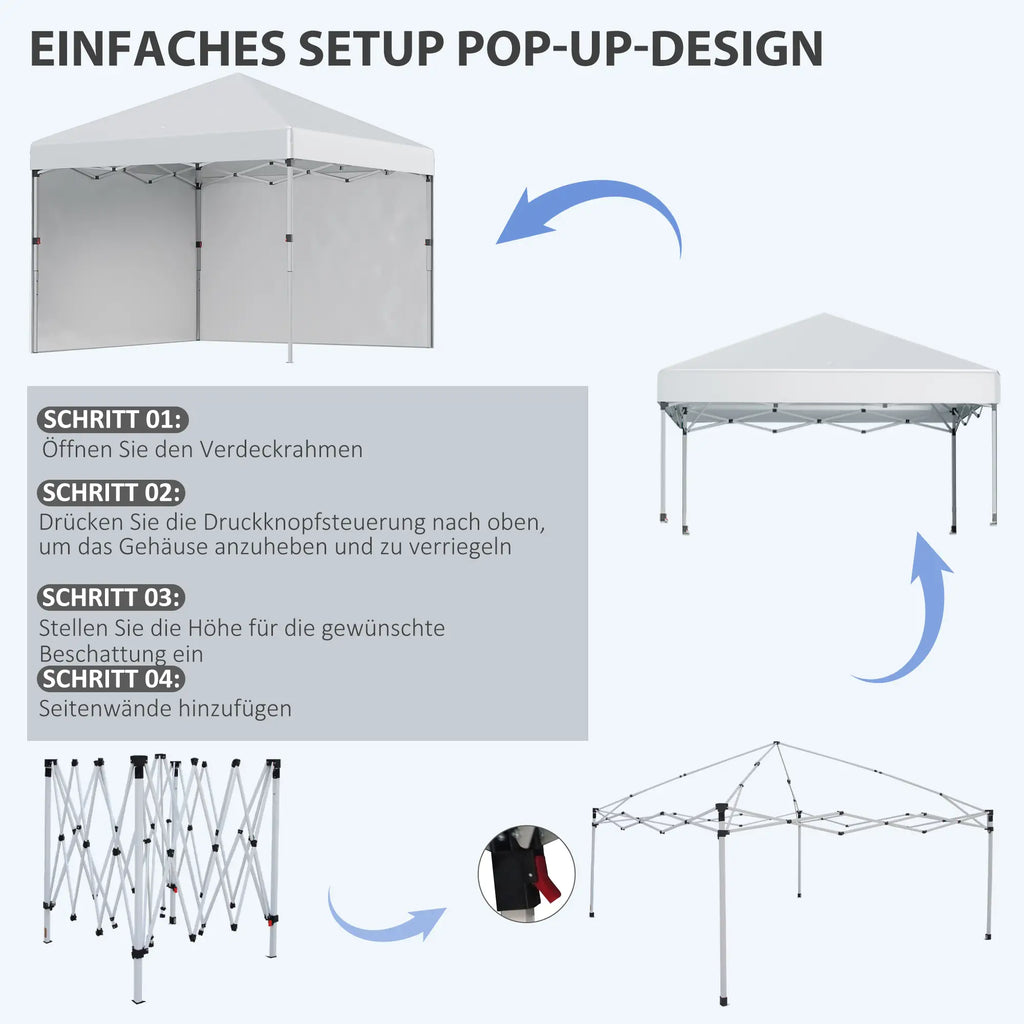 Outsunny Faltpavillon höhenverstellbar UV30+ mit Seitenwänden