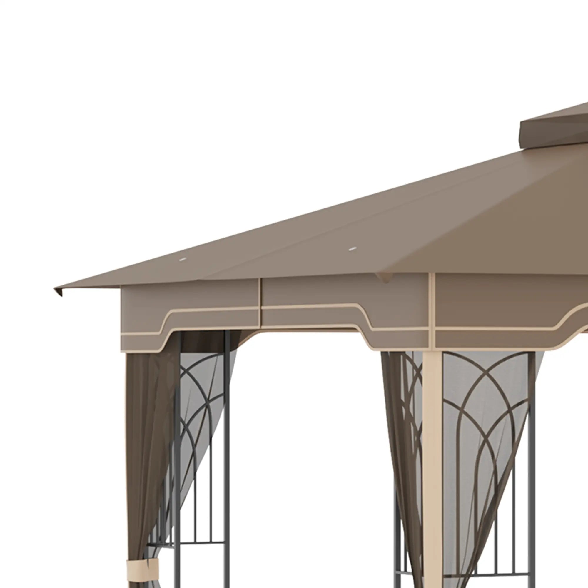 Outsunny Gartenpavillon 3,65 × 3 m mit Doppeldach & Moskitonetz – Braun/Beige