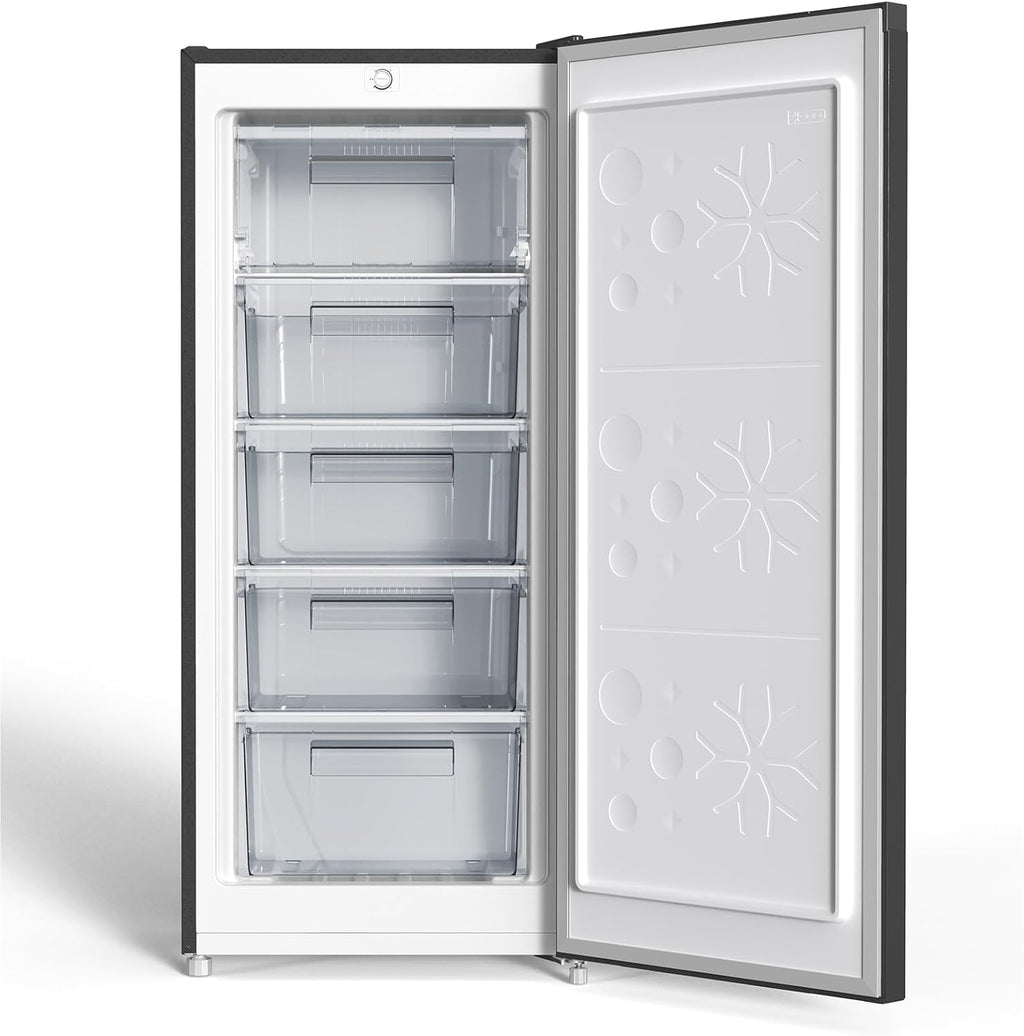 CHiQ FSD166NE4E Gefrierschrank 166 L, No Frost Technologie, Wechselbarer Türanschlag, Schwarzer Edelstahl, 144cm Höhe