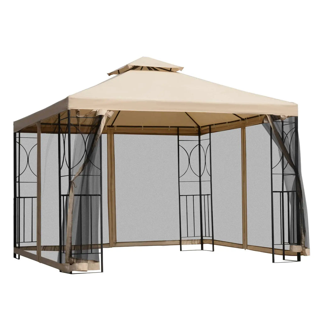 Outsunny Gartenpavillon Doppeldach mit Ablagen und Netz-Seitenwänden