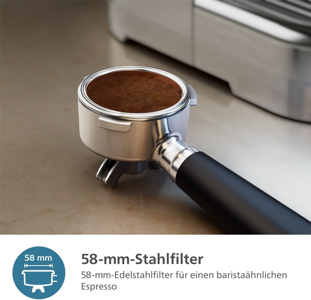 Philips Barista Brew Halbautomatische Espressomaschine - Einfacher & doppelter Espresso + Americano Taste, 250g Bohnenbehälter, Intuitive Führung, Kalibriertes Stampfen, Metall Silber (PSA3218/01)