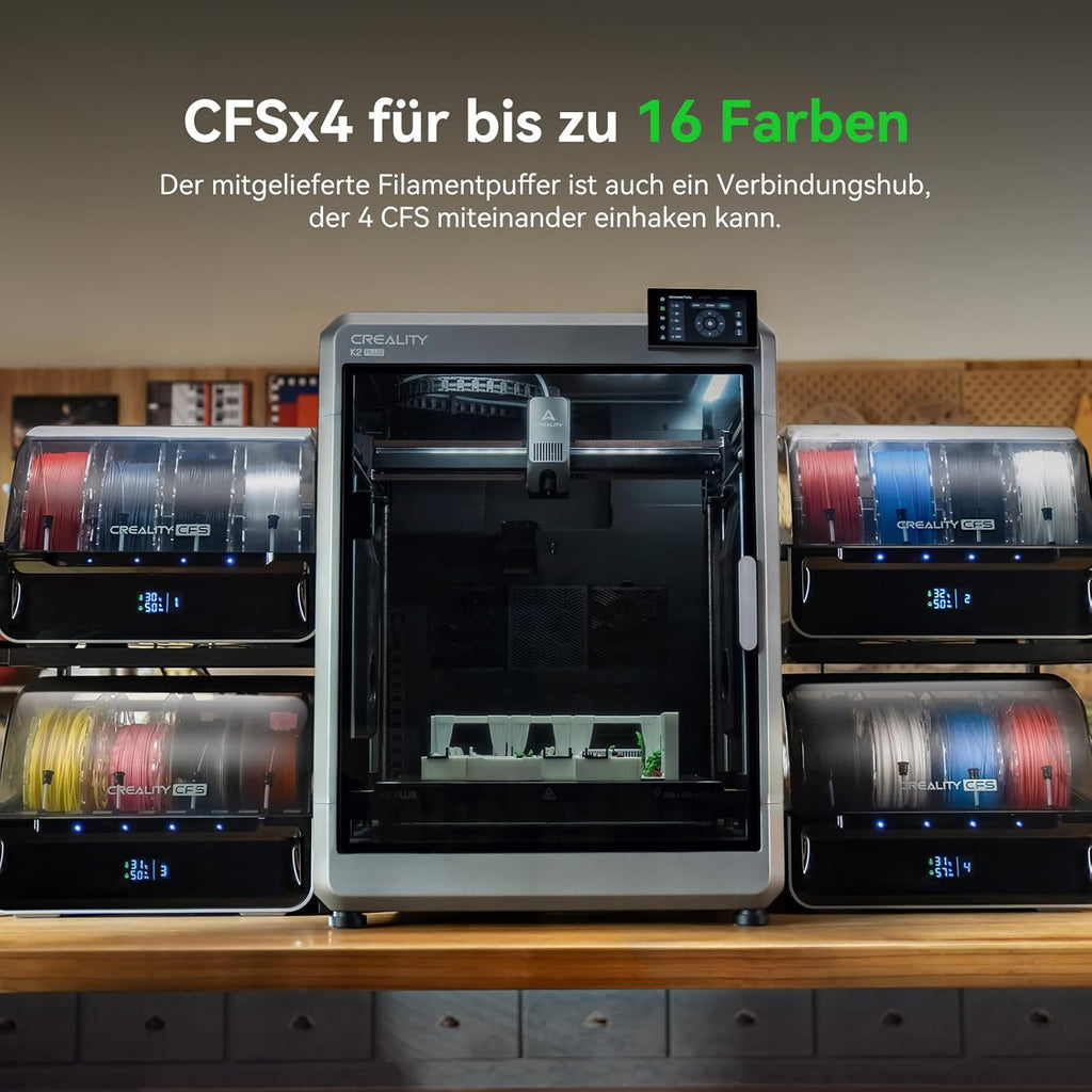 Creality K2 Plus Combo 3D-Drucker, 16-Farben Multimaterial-Druck, 350³mm XXL-Bauraum, Servo-Direktantrieb, Dual-KI-Kameras, Ultra-Leise