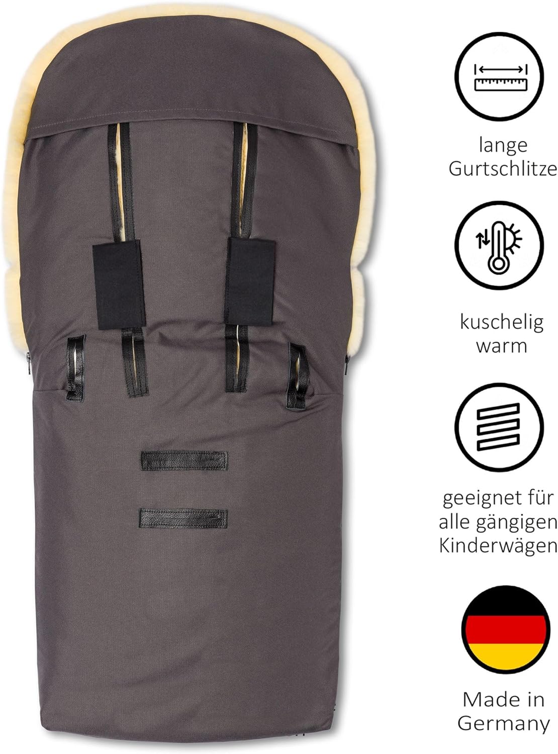Hofbrucker Lammfell-Fußsack Putzi Kinderwagen, Buggy/Winterfußsack wind- & wasserabweisend/Warmer Fußsack Oberteil abnehmbar/echtes Lammfell/Made in Germany