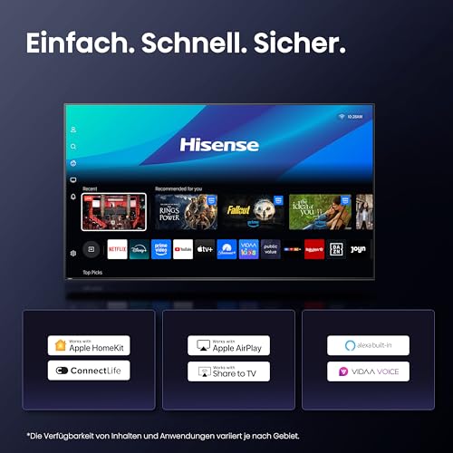 Hisense 43E7Q Fehrnseher, 43 Zoll, 4K UHD QLED, Smart TV, Game Mode Plus, Filmaker Mode, Dolby Vision Atmos, HDR10, HLG, HDR Immersive, AI 4K Upscaler, Dolby MS12, DTS X, Sprachsteuerung [2025]