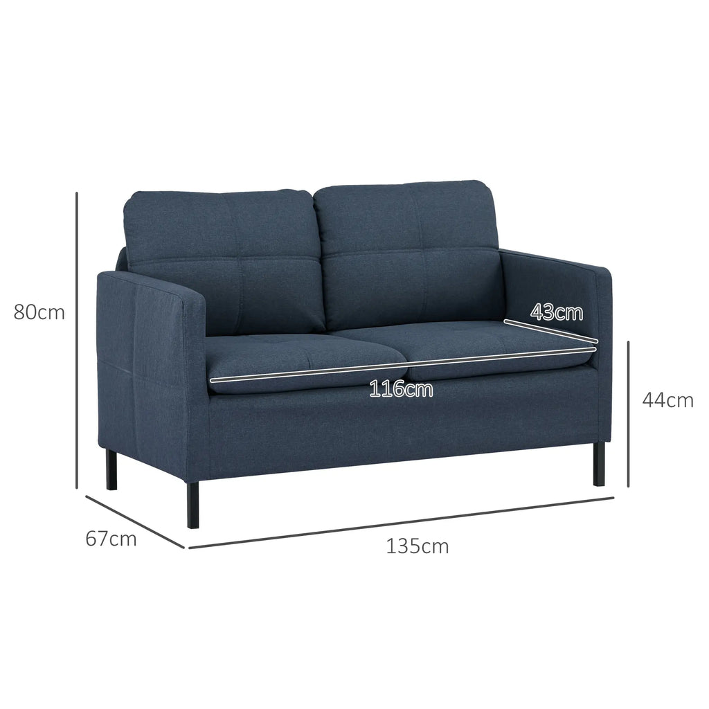 HOMCOM 2-Sitzer Sofa mit Leinenoptik & Stahlbeinen, Dunkelblau