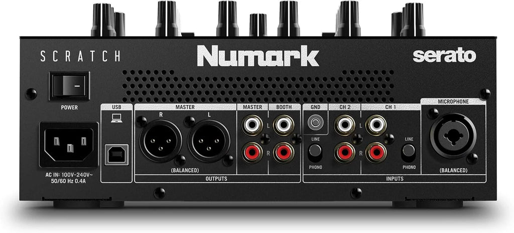 Numark Scratch - Zweikanal DJ Scratch Mixer mit Serato DJ Pro, Innofader Crossfader, DVS-Lizenz, 6 Direktzugriffseffektwählern und Performance Pads