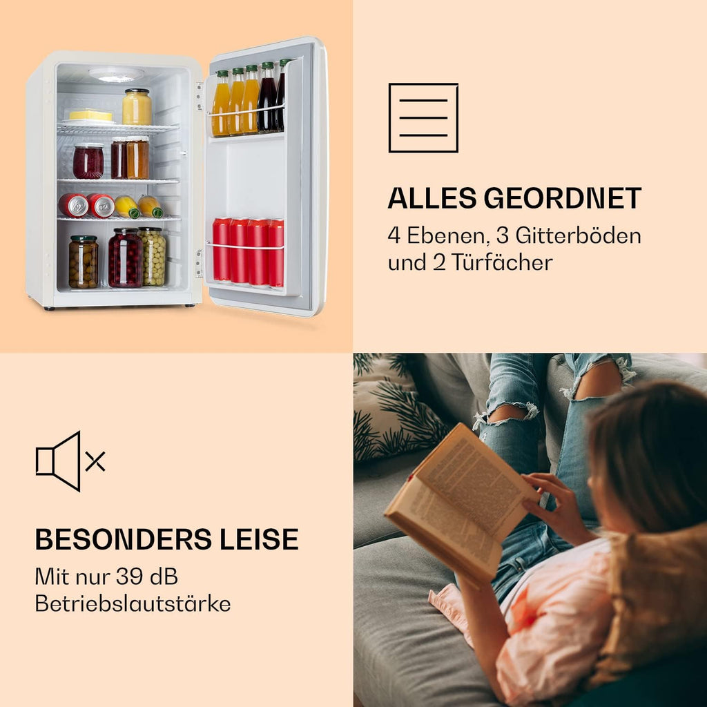 Klarstein Audrey Mini - kleiner Kühlschrank, kompakte Mini-Bar, freistehend, Kompressionskühlung, Fassungsvermögen, Kühlung: 0-10 °C, Mini-Kühlschrank mit 70 Liter Fassungsvermögen, rot