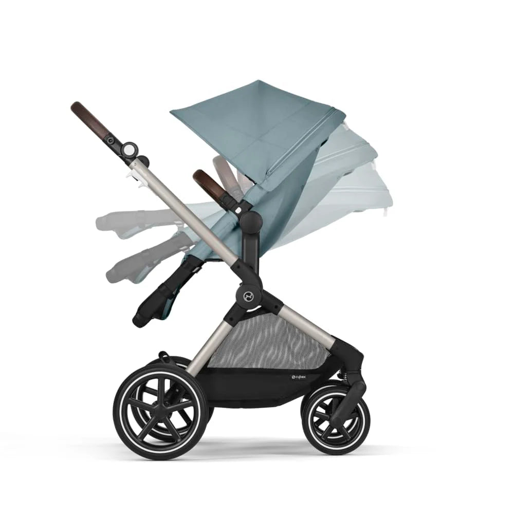 CYBEX Gold Kinderwagen EOS Lux 2-in-1 mit Babyschale Aton B2 i-Size und Babyschalen-Adapter, Reisesystem, Ab Geburt bis 22 kg (ca. 4 Jahre), Moon Black (Schwarz)