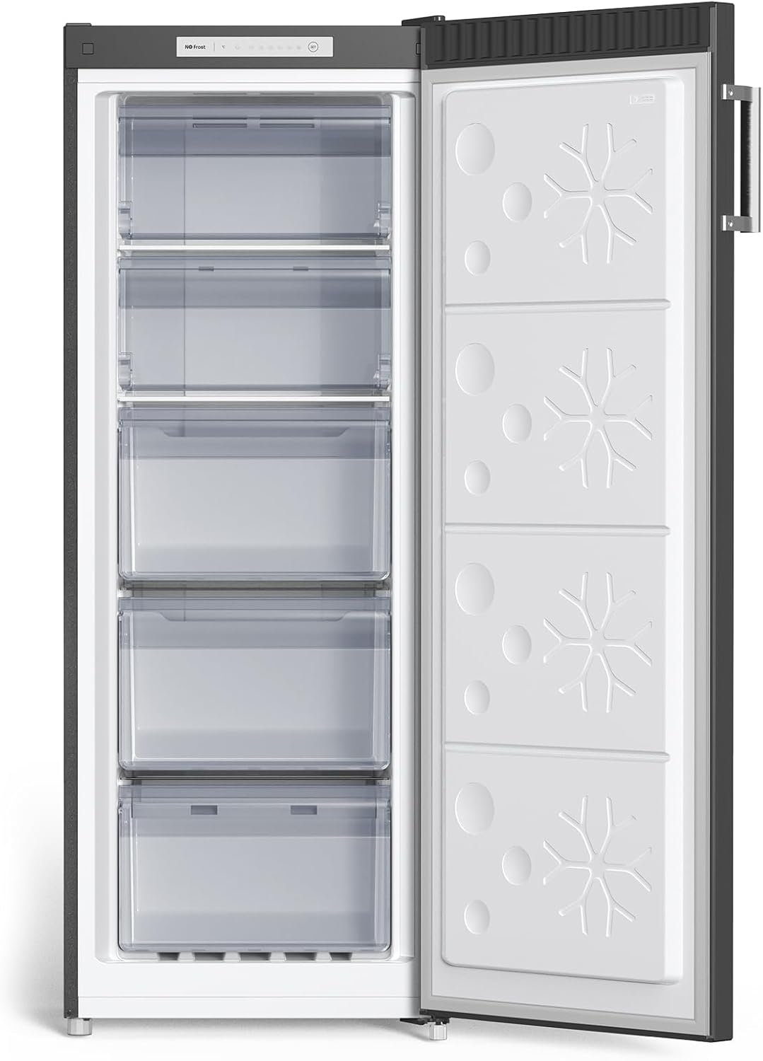 CHiQ FSD166NE4E Gefrierschrank 166 L, No Frost Technologie, Wechselbarer Türanschlag, Schwarzer Edelstahl, 144cm Höhe