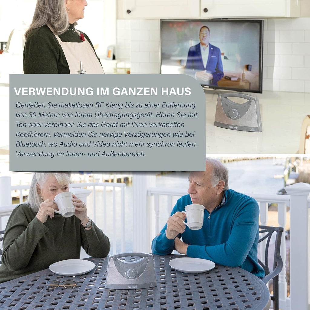 SEREONIC Tragbare Kabellose TV Lautsprecher für Smart TV – Idealer Lautsprecher für Fernseher ohne Dröhnenden Klang – Kabelloser TV Lautsprecher für Hörbeeinträchtigte und Senioren – Reichweite 30 m