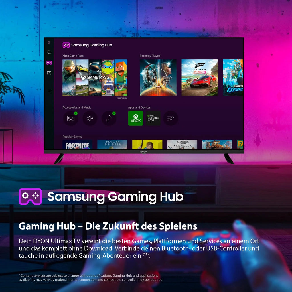 DYON ULTIMAX 40F-TI - 40 Zoll (100 cm) Full-HD Smart TV mit Tizen OS, Triple Tuner (DVB-C/-S2/-T2), Smart & Gaming Hub, Prime Video, Netflix, Disney+ [2025]