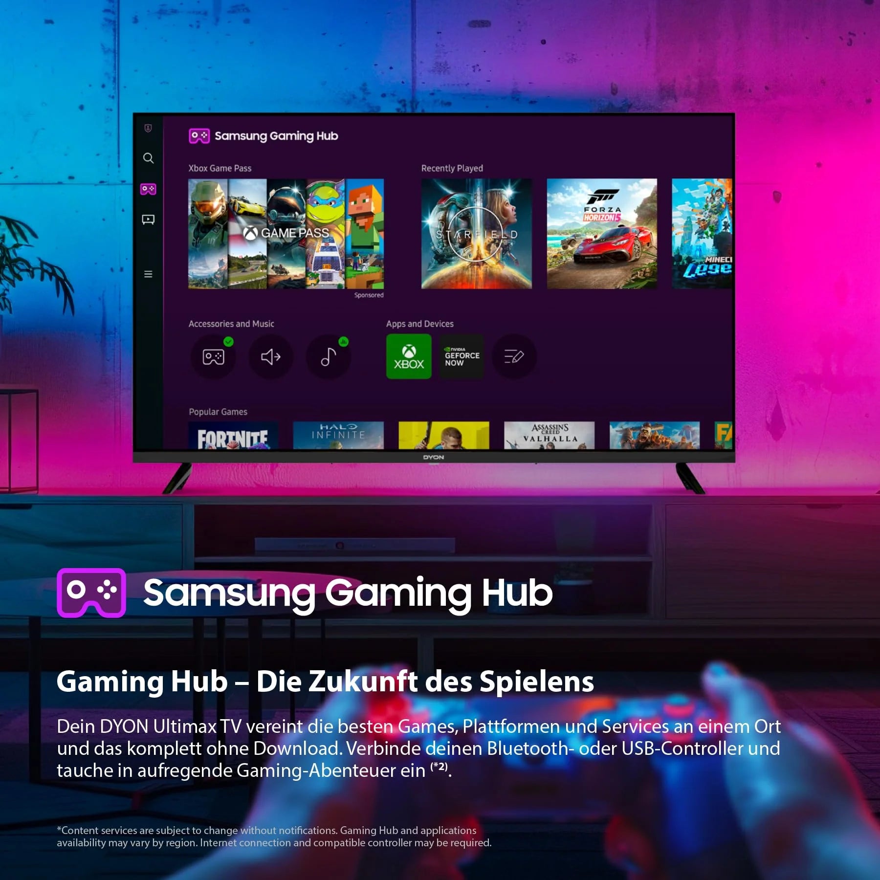 DYON ULTIMAX 40F-TI - 40 Zoll (100 cm) Full-HD Smart TV mit Tizen OS, Triple Tuner (DVB-C/-S2/-T2), Smart & Gaming Hub, Prime Video, Netflix, Disney+ [2025]