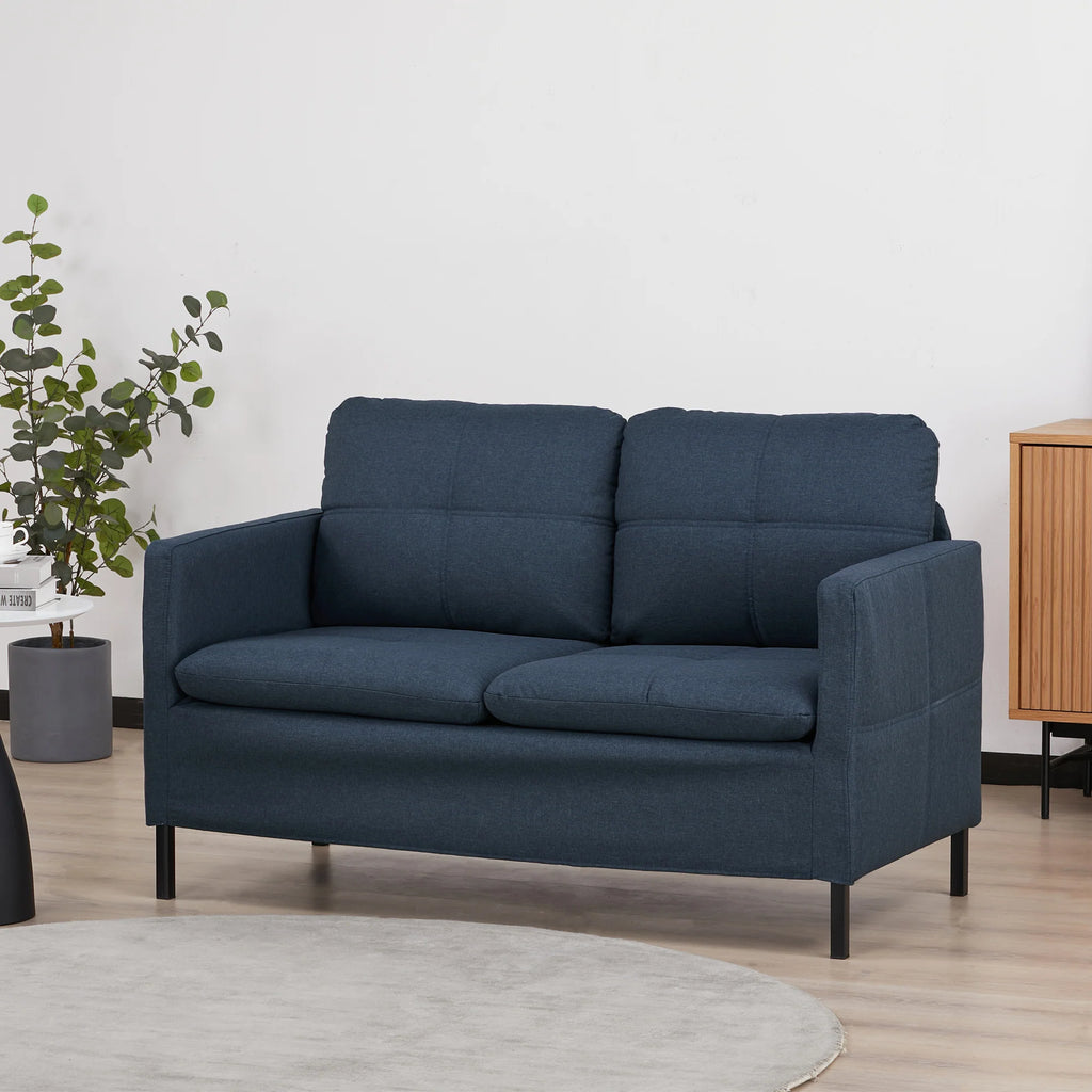 HOMCOM 2-Sitzer Sofa mit Leinenoptik & Stahlbeinen, Dunkelblau