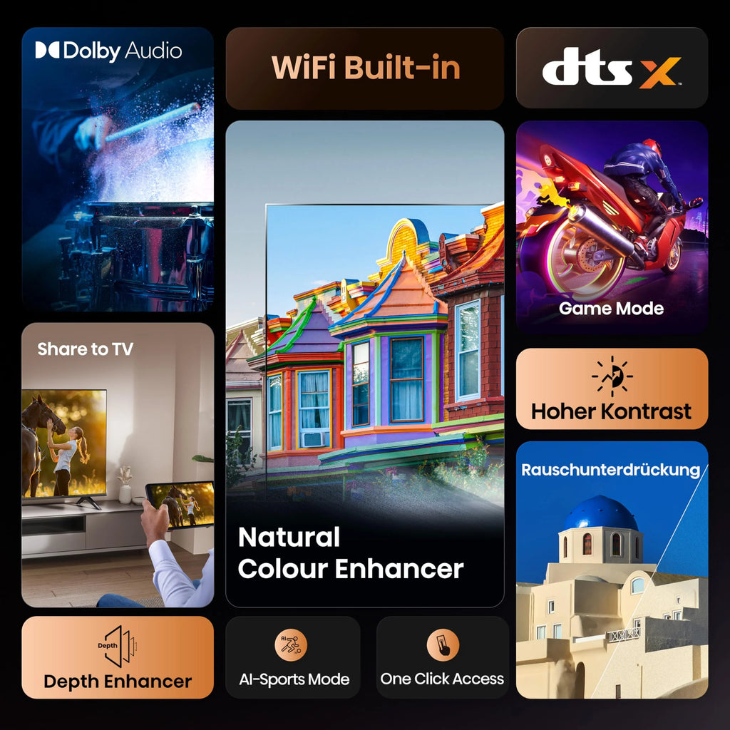 Hisense 40E4QT Fehrnseher, 40 Zoll, DLED, Smart TV, Game Mode, AI Sports Mode, Dolby Audio, Dolby MS12, DTS Virtual X, HDR10, HLG, Full HD, High Contrast, Rauschunterdrückung [2025]