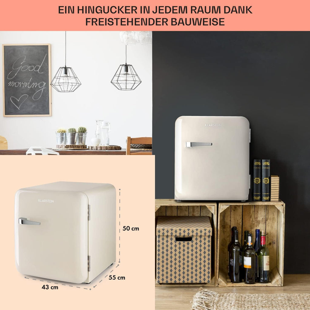 Klarstein Audrey Mini - kleiner Kühlschrank, kompakte Mini-Bar, freistehend, Kompressionskühlung, Fassungsvermögen, Kühlung: 0-10 °C, Mini-Kühlschrank mit 70 Liter Fassungsvermögen, rot