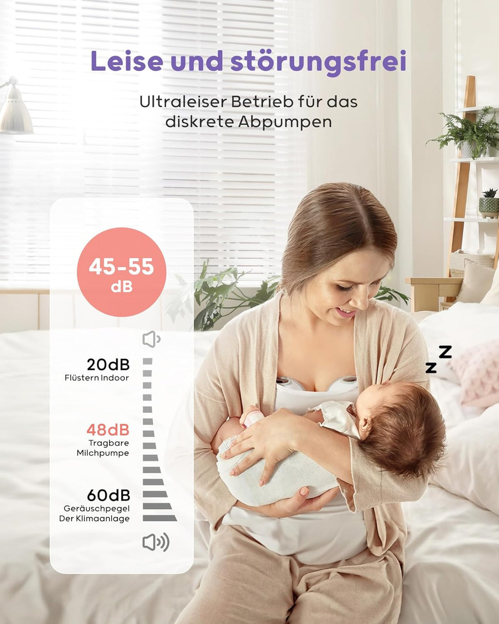 Nuliie Milchpumpe Elektrisch tragbare S32, Elektrische milchpumpe freihändig 4 Modi 9 Stufen mit 18/21/24 mm komfortabler Flansch, Privat, mit Ersatzzubehör im Lieferumfang (2Packs, Weiß)