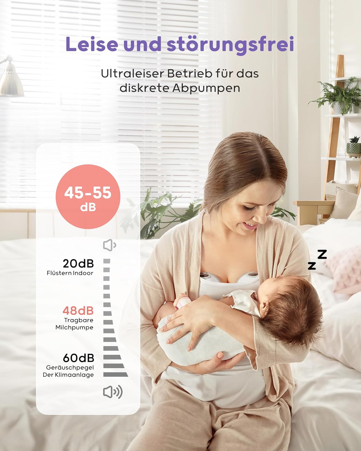 Nuliie Milchpumpe Elektrisch tragbare S32, Elektrische milchpumpe freihändig 4 Modi 9 Stufen mit 18/21/24 mm komfortabler Flansch, Privat, mit Ersatzzubehör im Lieferumfang (2Packs, Weiß)