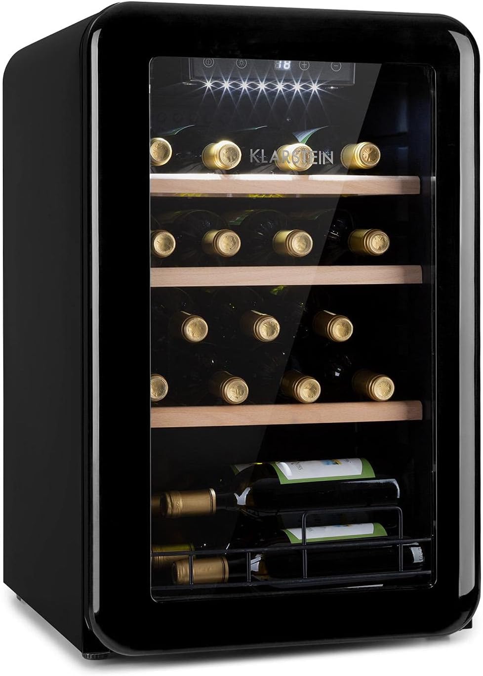 Klarstein Weinkühlschrank, Getränkekühlschrank Schmal, Kühlschrank mit Glastür, Getränkekühlschränke Freistehend, Weinkühlschrank Klein, Weinkühlschränke 1 Zone, UV-Schutz, 4-22 °C, 19 Flaschen
