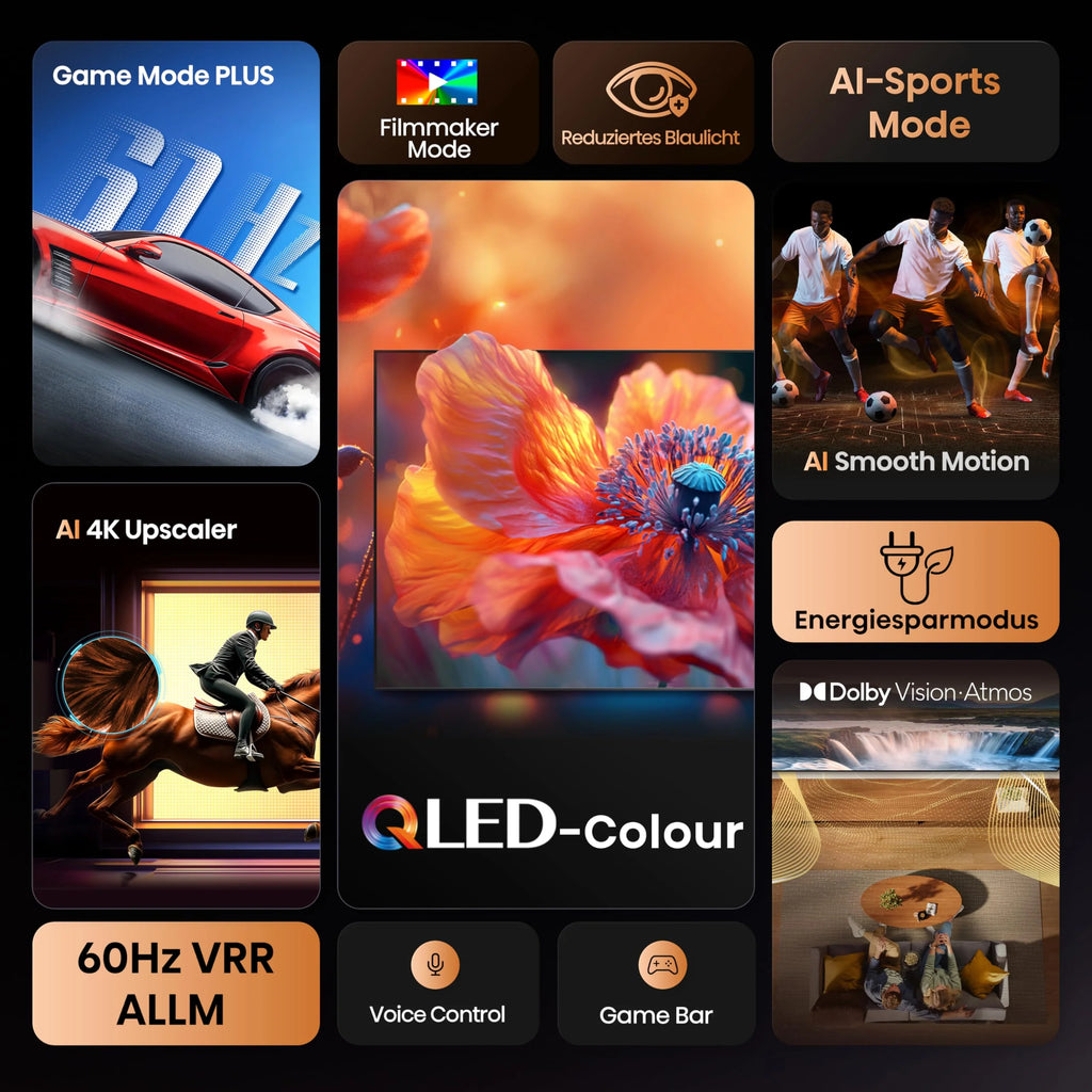 Hisense 43E7Q Fehrnseher, 43 Zoll, 4K UHD QLED, Smart TV, Game Mode Plus, Filmaker Mode, Dolby Vision Atmos, HDR10, HLG, HDR Immersive, AI 4K Upscaler, Dolby MS12, DTS X, Sprachsteuerung [2025]