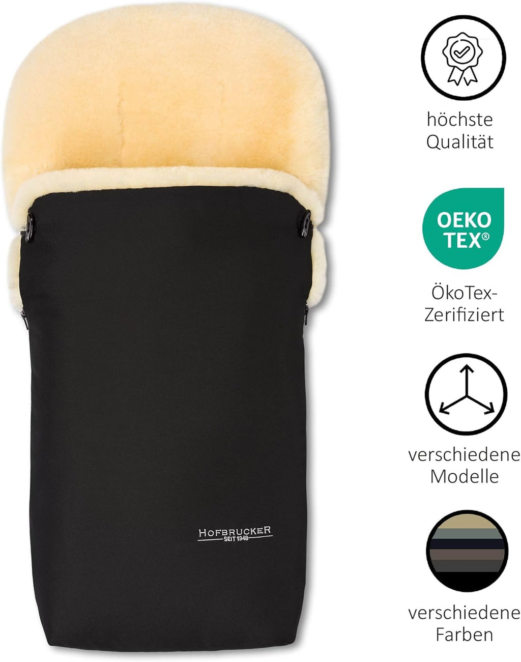 Hofbrucker Lammfell-Fußsack Putzi Kinderwagen, Buggy/Winterfußsack wind- & wasserabweisend/Warmer Fußsack Oberteil abnehmbar/echtes Lammfell/Made in Germany