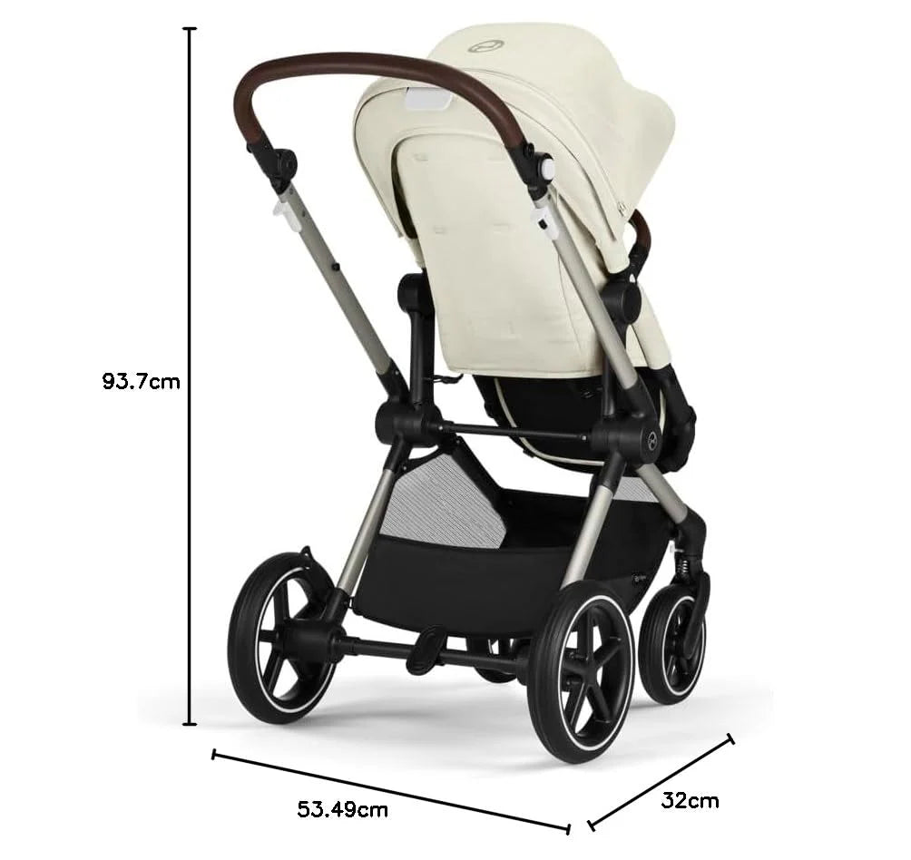 CYBEX Gold Kinderwagen EOS Lux 2-in-1 mit Babyschale Aton B2 i-Size und Babyschalen-Adapter, Reisesystem, Ab Geburt bis 22 kg (ca. 4 Jahre), Moon Black (Schwarz)
