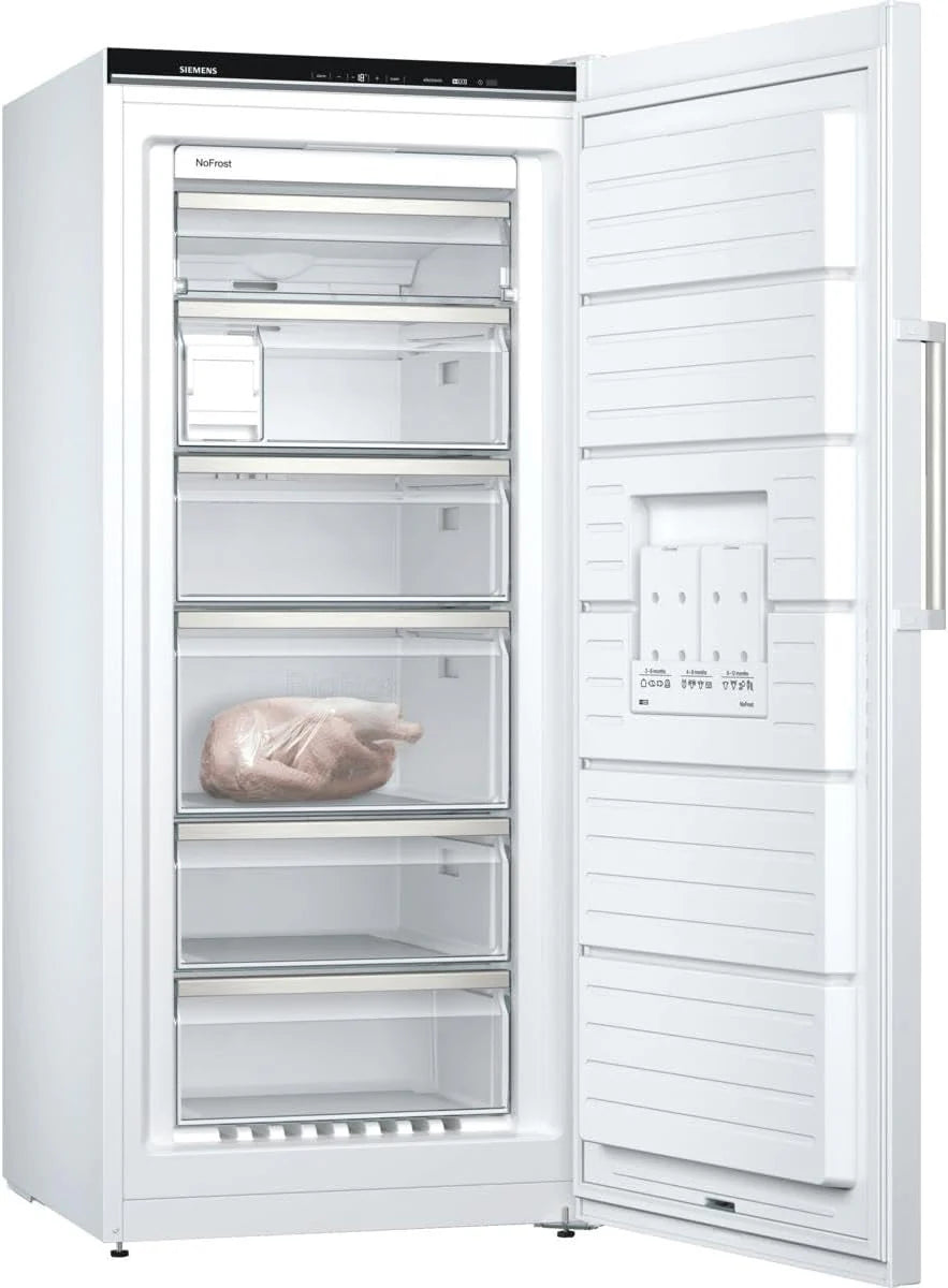 Siemens GS54NAWCV iQ500 Gefrierschrank, 176 x 70 cm, 327 L, noFrost nie wieder abtauen, bigBox Platz für großes Gefriergut, varioZone flexible Glas-und Schubladen, Weiß