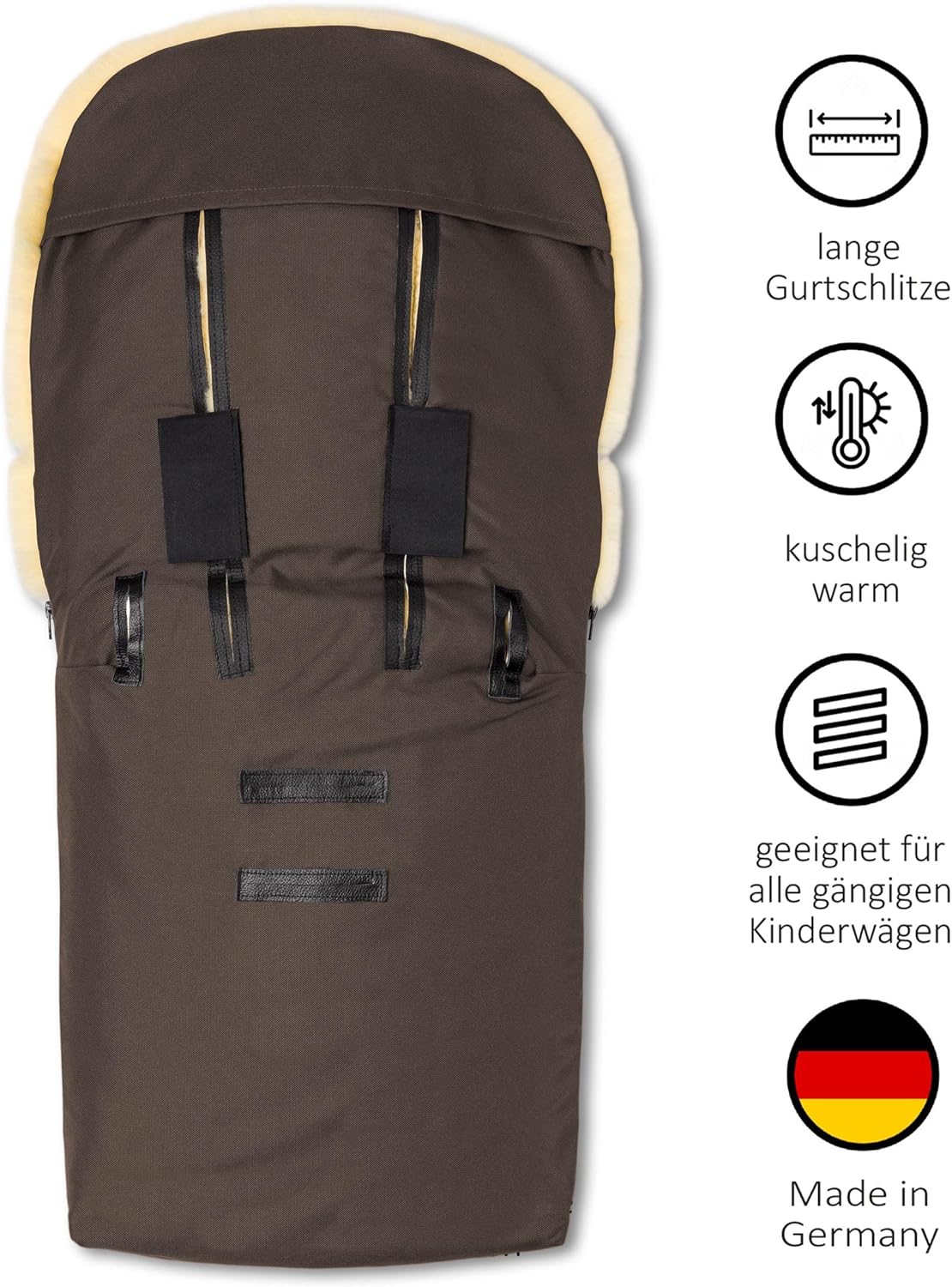 Hofbrucker Lammfell-Fußsack Putzi Kinderwagen, Buggy/Winterfußsack wind- & wasserabweisend/Warmer Fußsack Oberteil abnehmbar/echtes Lammfell/Made in Germany