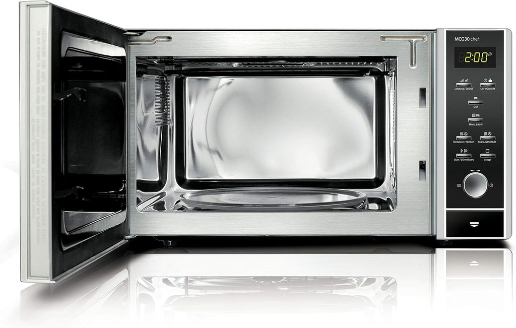 CASO MCG30 Ceramic chef Testsieger Haus & Garten Test, 3in1 Mikrowelle mit Grill + Heißluft 2100W 30L, Borosilikatglasboden, Backofen-Funktion bis 200°C