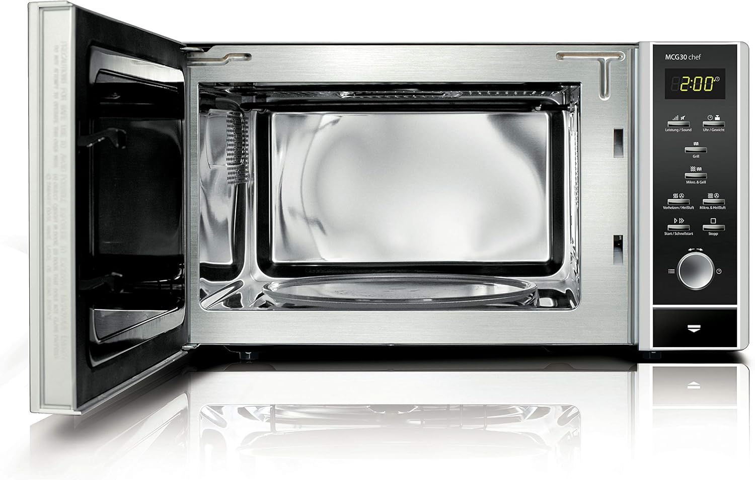 CASO MCG30 Ceramic chef Testsieger Haus & Garten Test, 3in1 Mikrowelle mit Grill + Heißluft 2100W 30L, Borosilikatglasboden, Backofen-Funktion bis 200°C